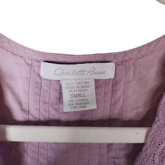 Charlotte Russe Lilac Purple V-Neck Embroidery Tie Back Sleeveless Blouse Small - Picture 8 of 10